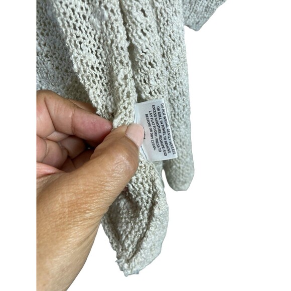 EILEEN FISHER Size P Small Cardigan Sweater Beige Crochet Open Front Pockets - Picture 11 of 12